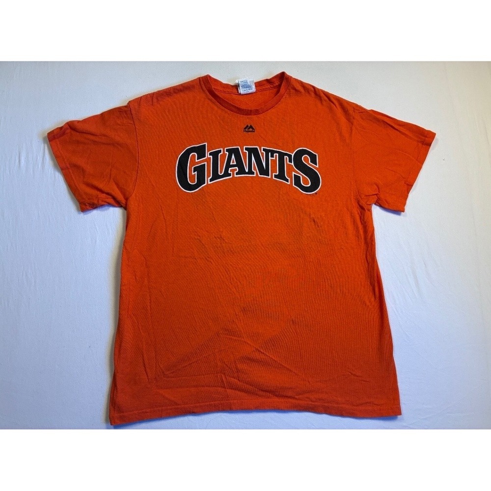 Majestic Men's L Orange GIANTS Graphic T Shirt San Francisco Crew Clark 22